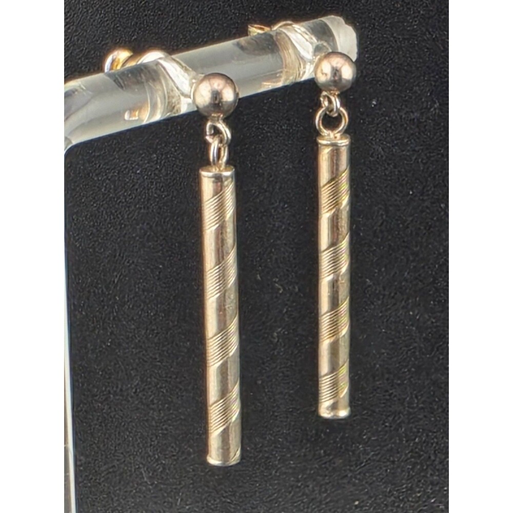 Embossed Spiral Tube Sterling Silver 3.5cm Dangle Earrings